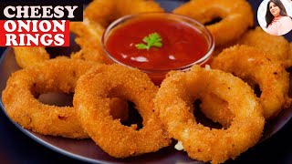 Cheese Onion rings how to make crispy onion rings eggless recipe party starter recipe snacks [upl. by Nosnibor536]