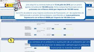 Renta 2023  Deducción por adquisición de vivienda habitual con modificaciones del préstamo [upl. by Durman]