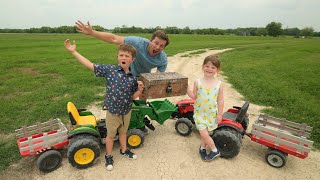 Using tractors to dig up treasure chest  Tractors for kids [upl. by Tudor]