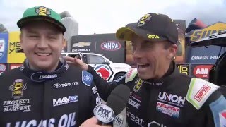 Crampton amp Millican Top End interview after final qualifying NHRA [upl. by Niassuh]