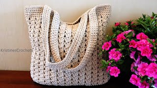 How To Crochet Everyday Tote Bag  Easy Beginner Friendly Pattern [upl. by Etnoled]