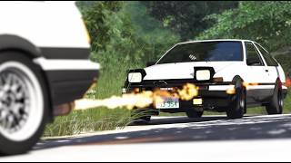 Initial D  Watarus Turbo Levin vs Takumis 4AGE silvertop AE86  Onborad cameras  Round 1 [upl. by Threlkeld]