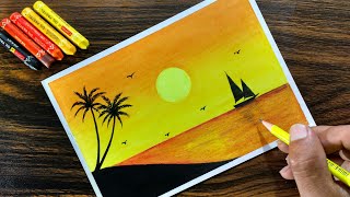 Sunset Scenery with Oil Pastel for beginners  Step by Step [upl. by Arney]