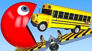 Learn Colors with PACMAN and School Bus Street Vehicle SeeSaw for Kid Children [upl. by Halimeda]