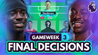 FPL GW3 FINAL DECISIONS 🚨 My Wildcard Draft amp Injury News Roundup  Fantasy Premier League 202425 [upl. by Tnarg]