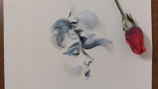 Romantic couple painting  watercolor technique  Painting for beginners Creative Oddly Satisfying [upl. by Yasnil171]