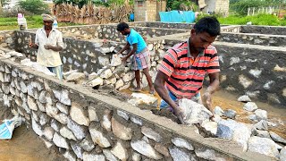 Strongest Foundation ConstructionStone Masonry Basement Wall Build with Natural StoneampCementmixer [upl. by Gerson417]