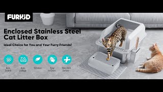 furkid Stainless Steel Cat Litter Box with Lid VDO INTRODUCE [upl. by Lodovico564]