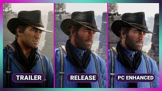 Red Dead Redemption 2 Graphics Comparison  Trailer vs Release vs PC Enhanced [upl. by Nalyac171]