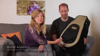 Muriel Anderson checking out the Brunner Compact Harp Guitar [upl. by Annehs639]