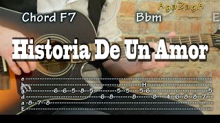 Historia De Un Amor  Guitar instrumental Tab Chords como tocar レッスン [upl. by Cerys]