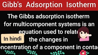 Gibbs adsorption isotherm in hindi Physical chemistry sem2Msc chemistry srm2 [upl. by Lathrope166]