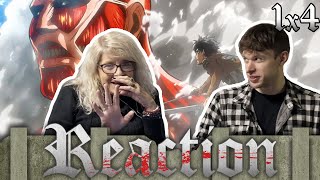 SHOWING MY MOM ATTACK ON TITAN  1x4  REACTION [upl. by Aicnelav]