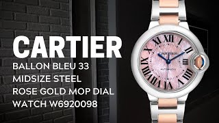 Cartier Ballon Bleu 33 Midsize Steel Rose Gold MOP Dial Watch W6920098 Review  SwissWatchExpo [upl. by Namyac]