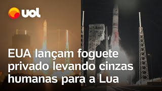 EUA lançam primeira missão à Lua em mais de 50 anos e transportam cinzas humanas veja lançamento [upl. by Otreblig]