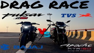 N160 vs Apache rtr 180 2v drag race  BAJAJ VS TVS [upl. by Notled]