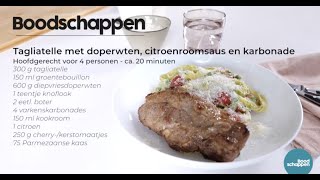 Tagliatelle met doperwten citroenroomsaus en karbonade  Boodschappen TV [upl. by Bartolemo]