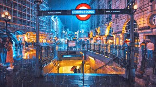 1 Hour London Rainy Night Walk  ASMR 4K West End City Streets [upl. by Elicul]