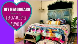 Trash to Treasure Headboard from a deconstructed Armoire and how to paint velvet upholstery [upl. by Renaldo]