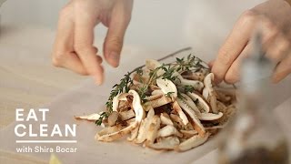 Steamed Shiitake Mushrooms and Brown Rice in Parchment  Eat Clean with Shira Bocar [upl. by Alleynad]