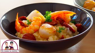 Risotto Saint Jacques crevettes chorizo [upl. by Oramlub594]