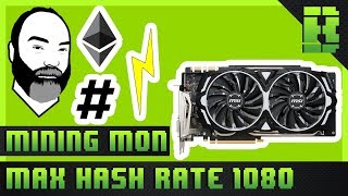 GTX 1080 Ethereum Mining Overclock Settings Hashrate amp Power Consumption  MSI Armor [upl. by Ydur]