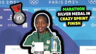 TIGST ASSEFA EARNS SILVER MEDAL IN 2024 PARIS OLYMPICS WOMENS MARATHON VS SIFAN HASSAN [upl. by Haff343]