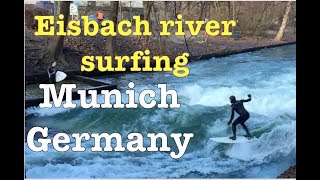 Eisbach Isar river Enjoy man made river surfing Munich Germany fun in summers [upl. by Hilly]