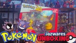 Unboxing Multipack Pokemon Battle Figures Gastly Haunter Gengar Jazwares colección Reseña pikachu [upl. by Rolat]