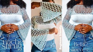 How to Crochet Easy Crochet Mesh Shrug with Bell Sleeves for All Sizes Perfect Beginner Tutorial [upl. by Franzen]