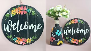 Welcome Door Hanger  Welcome Wall Hanging  Cardboard Craft Ideas  Clay Craft Ideas [upl. by Teage74]