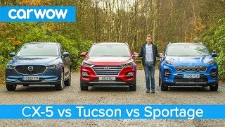 Mazda CX5 v Hyundai Tucson v Kia Sportage  which is the best affordable SUV [upl. by Aramen251]