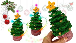 Crochet Christmas Tree in a Pot  An Easy Crochet Christmas Tree Tutorial  cennagurumi [upl. by Carnes]