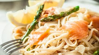 Creamy Lemon Pasta with Smoked Salmon and Asparagus [upl. by Illehs]