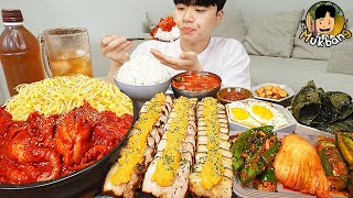 ASMR MUKBANG 집밥 먹방 매콤낙지볶음 마늘 보쌈 계란후라이 김치 FIRE NOODLE SPICY SEAFOOD PORK BELLY EATING SOUND [upl. by Theron]