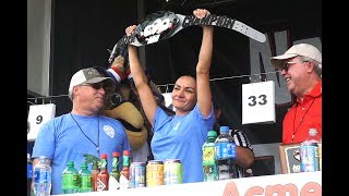 Acme Oyster Eating Championship in New Orleans winner slurps 33 dozen oysters [upl. by Hannover]