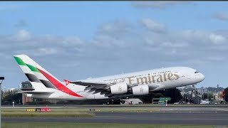 Emirates A380 New livery amp Qantas B7879B737800 departs Sydney TWay A330 arrives [upl. by Ahsinhoj694]