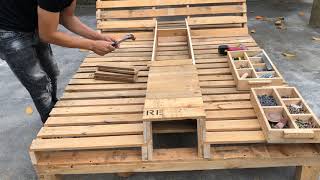 Creative Ways To Recycle Wooden Pallets  DIY Beach Benches Lounge With Cup Holders [upl. by Naji642]