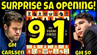 Surprise sa Opening  GM Carlsen vs GM So  Meltwater Chess Finals 2021 Round 9 Game 1 [upl. by Hiller]