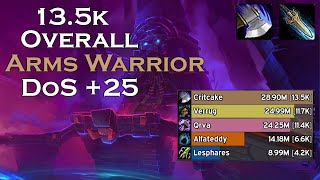 DoS 25  135K Overall DPS  Kyrian Arms Warrior Inspiring Quaking Tyrannical [upl. by Elleivad]