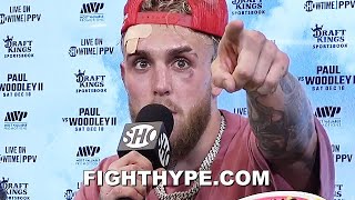 JAKE PAUL POSTFIGHT AFTER KNOCKING OUT TYRON WOODLEY CALLS OUT NATE DIAZ MASVIDAL amp RIPS FURY [upl. by Erbas]