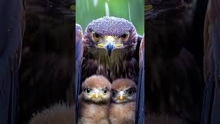 Falcon Bird Mother Shields Her Chicks from the Pouring Rain mother birds falcon rain [upl. by Esorrebma]