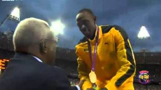 Usain Bolt singing Jamaican National Anthem OLYMPICS LONDON 2012 August 6 2012 [upl. by Jenkel]