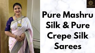 Pure Mashru Silk amp Pure Crepe Silk Sarees  SamathaReddyStudio [upl. by Roydd758]