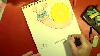 En maternelle  Apprendre à dessiner un escargot et le colorier à la craie [upl. by Radnaskela]