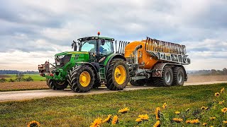 John Deere 6190R  Zunhammer Fass mit Schleppschuh Gärreste ausbringen Bioenergie Schüle 2017 [upl. by Anerres294]