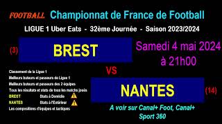 BREST  NANTES  match de football de la 32ème journée de Ligue 1  Saison 20232024 [upl. by Brunella]