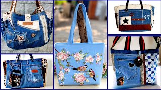 Most stylish designs old Denim convert into new bag ideas 2024 [upl. by Vokay]