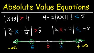 Solving Absolute Value Equations and Inequalities  Number Line amp Interval Notation  Algebra [upl. by Fugazy]