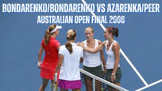 BONDARENKOBONDARENKO VS AZARENKAPEER  2008 AUSTRALIAN OPEN DOUBLES FINAL [upl. by Charie450]